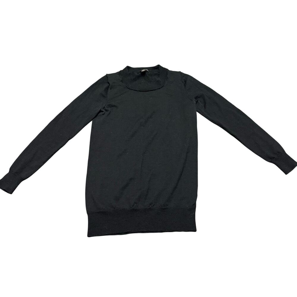 J. Crew Black Merino Wool Crewneck Sweater XXS 3/4 Sleeve Closet Staple Neutral